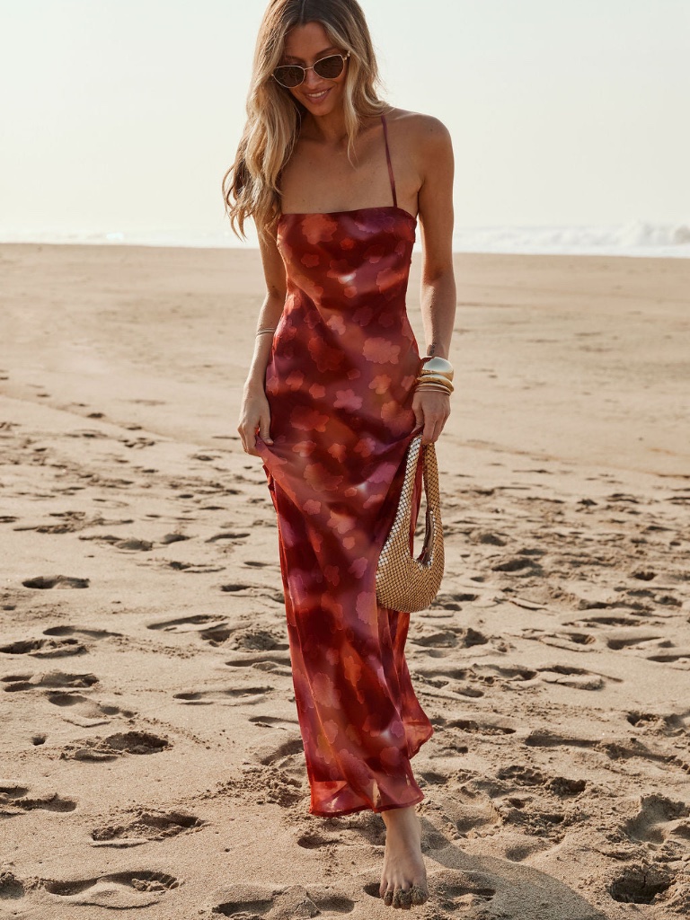 12th Tribe Maris Plum Floral Maxi Dress Size Xsxs